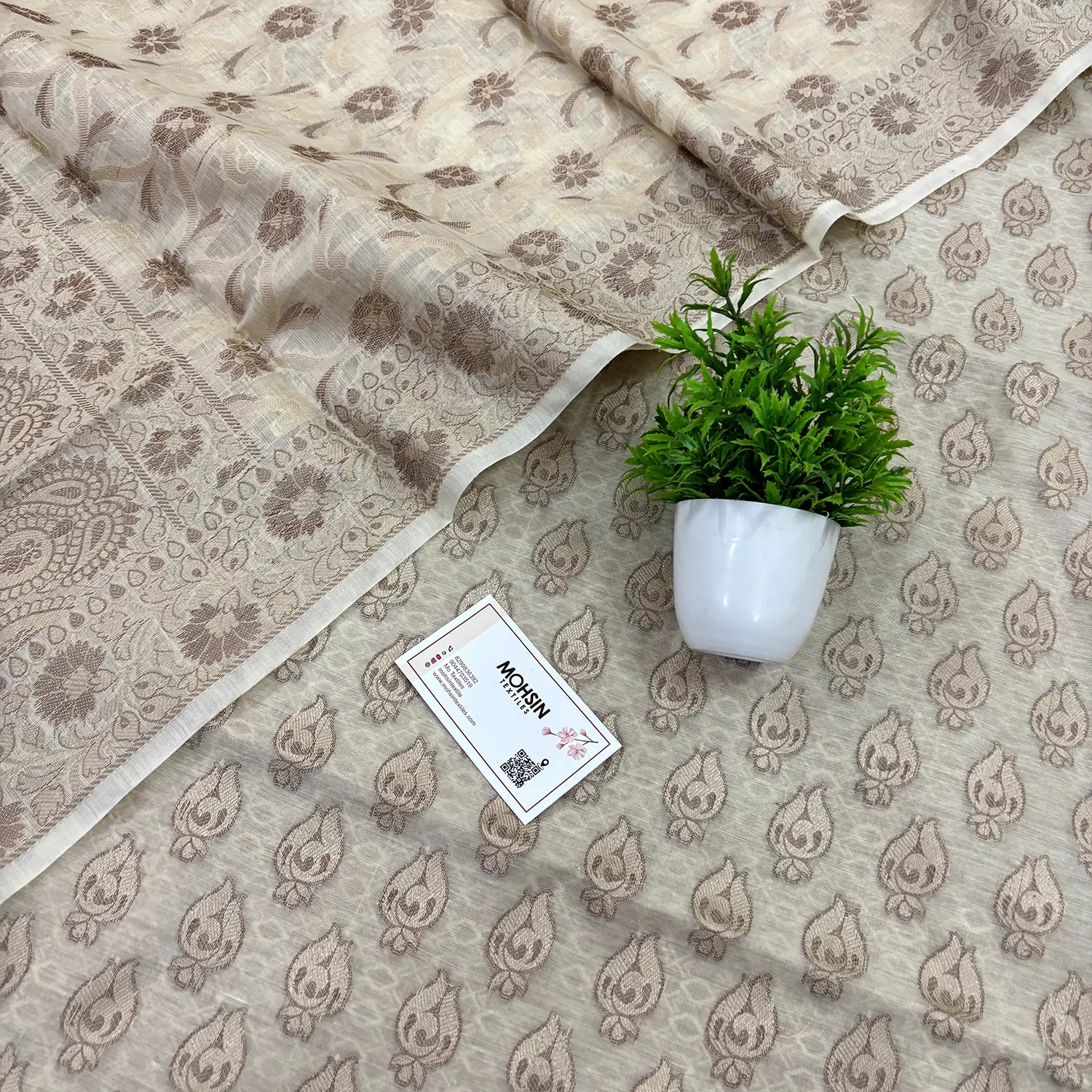 Beige Hukum Fire Cotton Silk Banarasi Suit