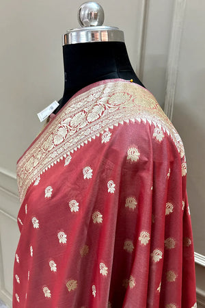 Dusty Peach Ghonga Buti Katan Silk Banarasi Saree