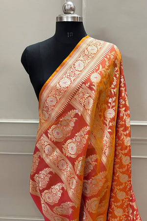 Mustard Ganga Jamuna Crepe Silk Banarasi Saree
