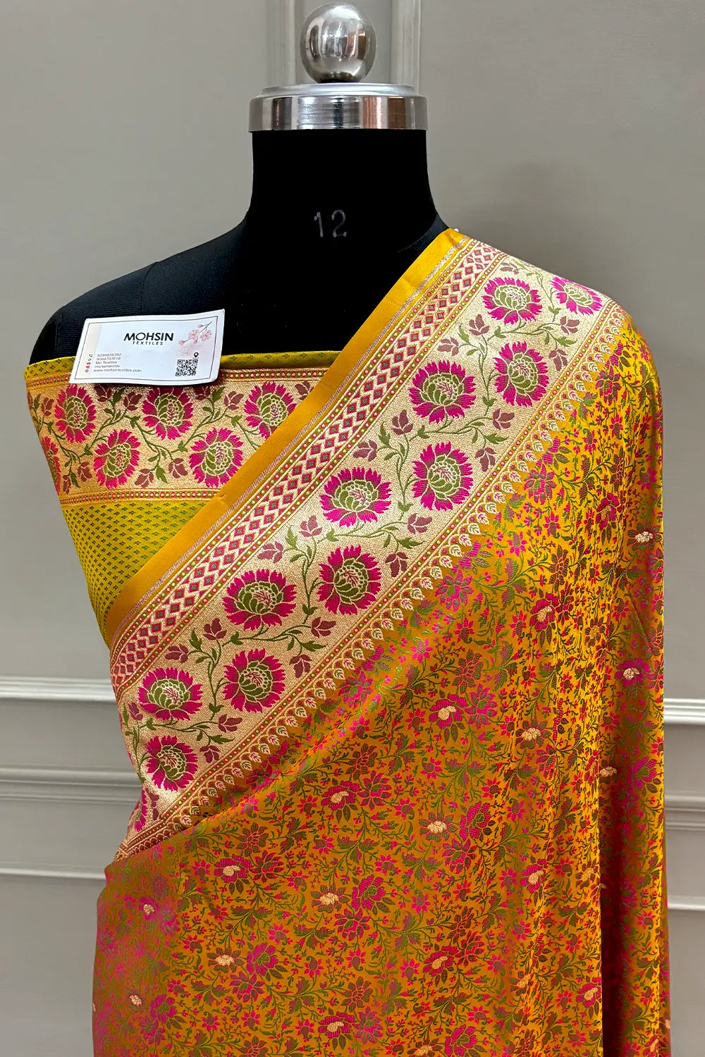 Mustard and Rani Jungli Jaal Katan Silk Banarasi Saree