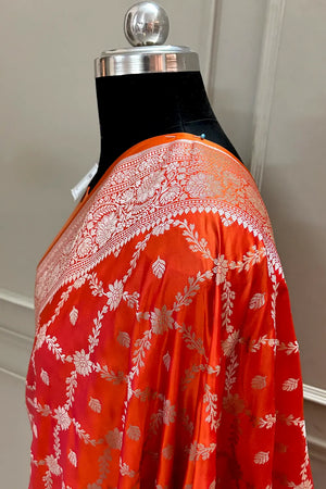 Orange Qaidi Buti Katan Silk Banarasi Saree