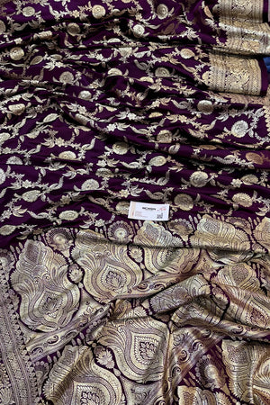 Purple Shahanshahi Jaal Katan Silk Banarasi Saree
