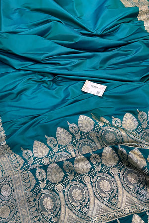 Teal Royal Plain Katan Silk Banarasi Saree