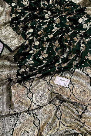 Bottle Green Tirchi Daal Katan Silk Banarasi Saree