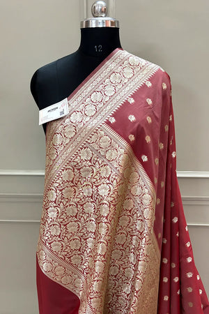 Dusty Peach Ghonga Buti Katan Silk Banarasi Saree