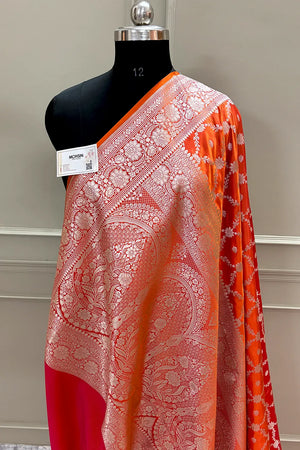 Orange Qaidi Buti Katan Silk Banarasi Saree