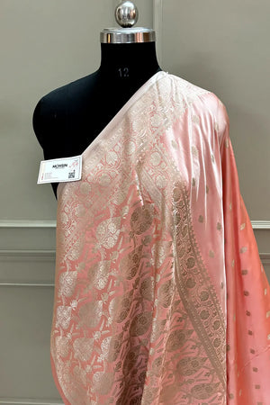 Peachy Pink Flying Buti Katan Silk Banarasi Saree