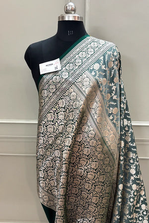 Teal Gulabi Jaal Katan Silk Banarasi Saree