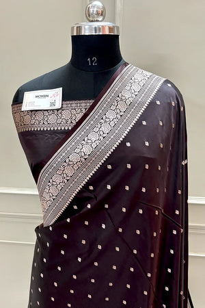 Brown Chitrani Buti Katan Silk Banarasi Saree