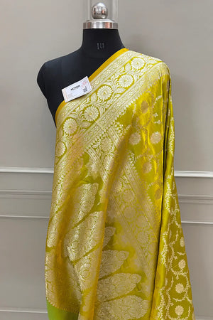 Pista Murmuri Jaal Katan Silk Banarasi Saree