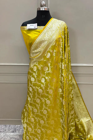 Pista Shahanshahi Jaal Katan Silk Banarasi Saree