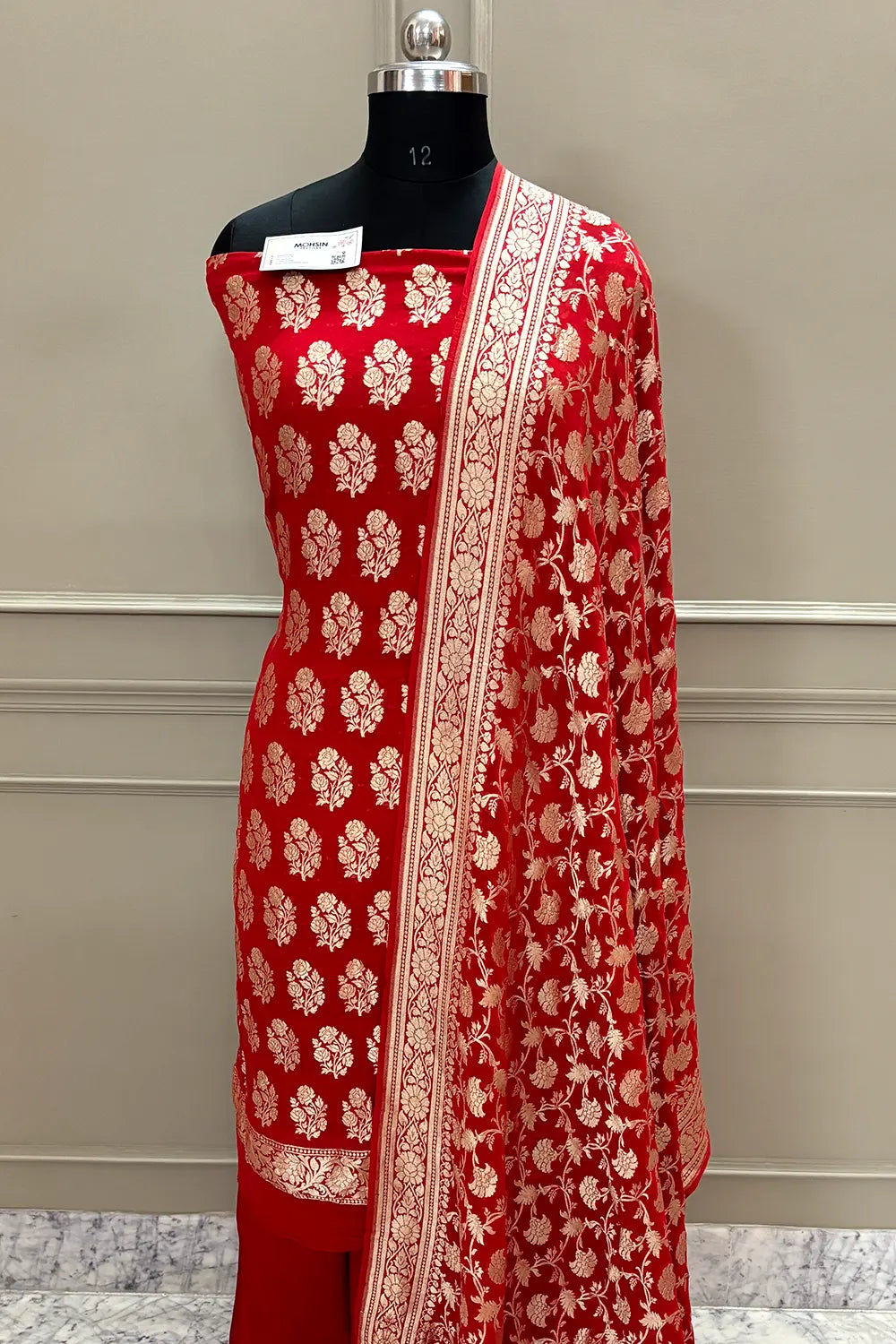 Red Guldasta Pure Georgette Silk Banarasi Suit