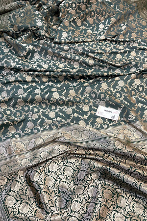 Teal Gulabi Jaal Katan Silk Banarasi Saree