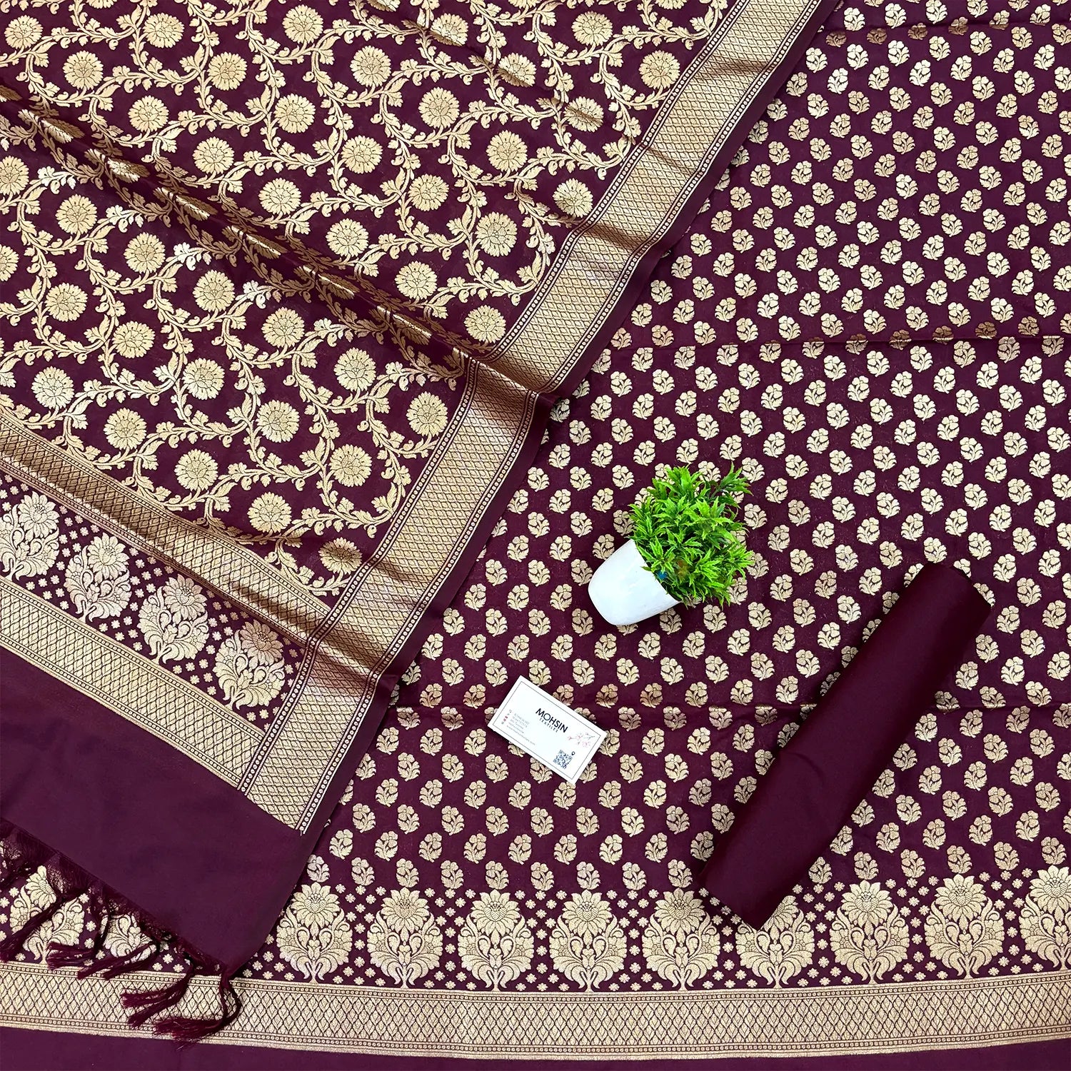 Wine Guldaan Fool Katan Silk Banarasi Suit