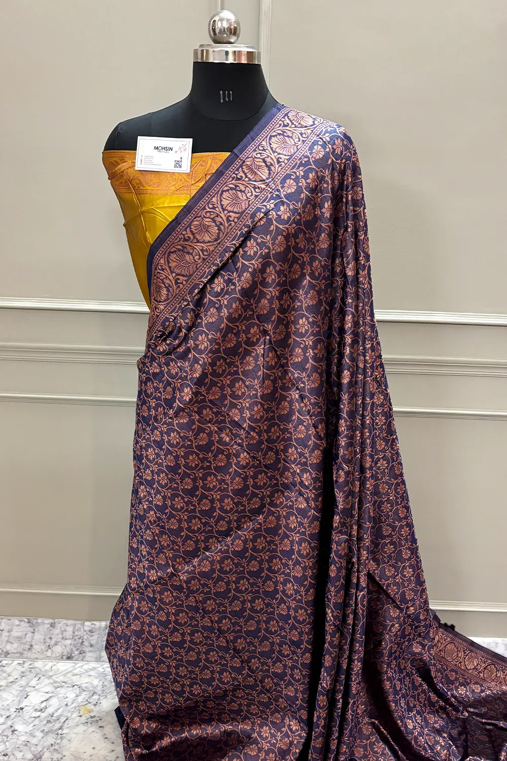 Auda and Yellow Antique Zari Silky Banarasi Saree