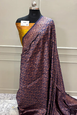 Auda and Yellow Antique Zari Silky Banarasi Saree