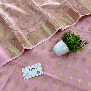 Baby Pink Golden Zari Resham Silk Banarasi Suit