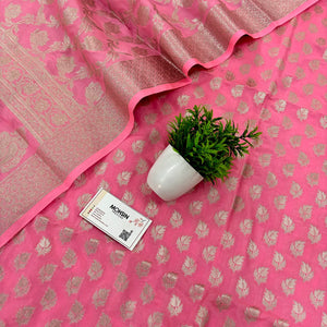 Baby Pink Tedhi Patti Katan Silk Banarasi Suit