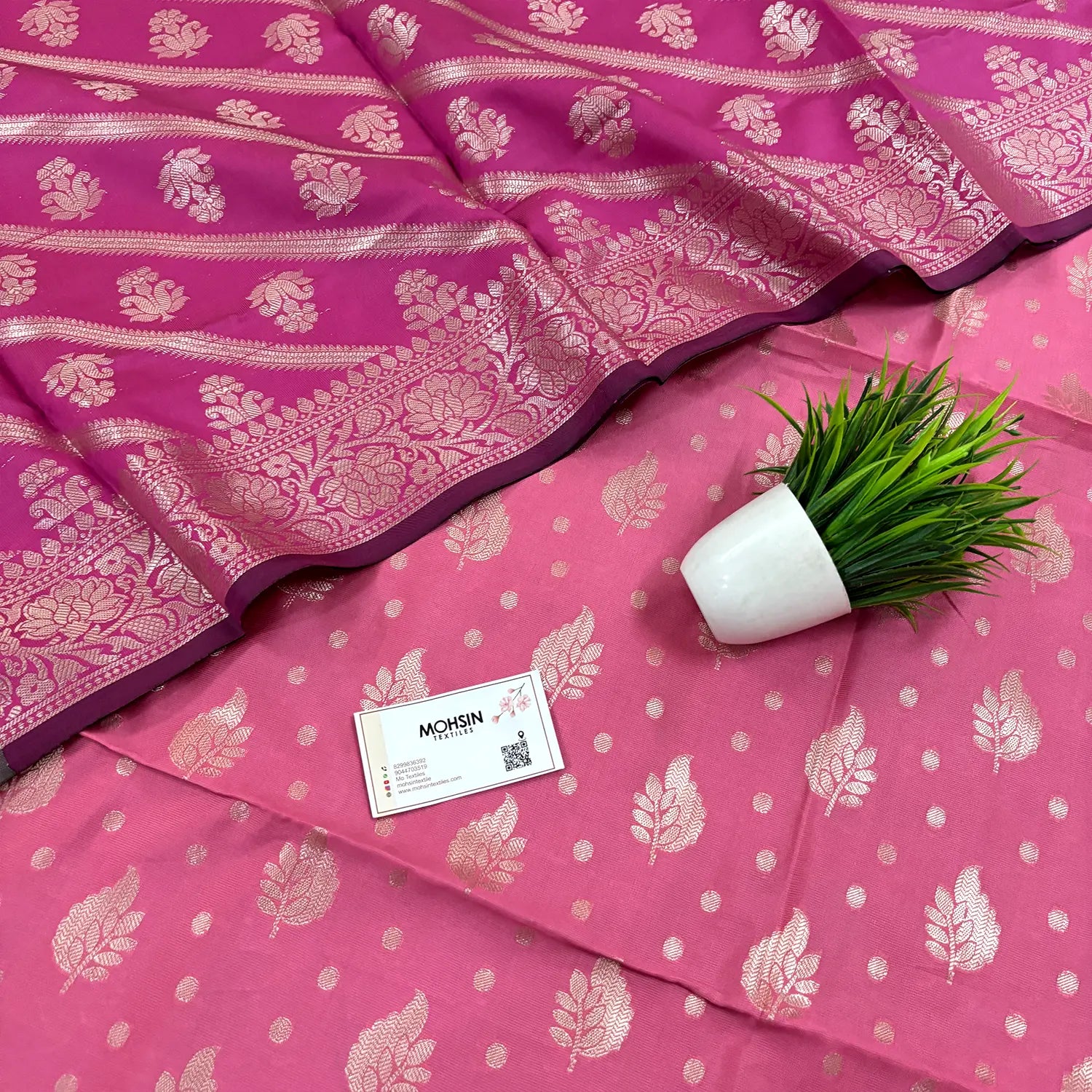 Baby Pink and Pink Pankh Buti Satin Silk Banarasi Suit
