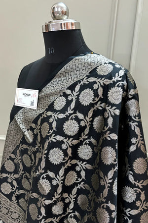 Black Golden Zari Katan Silk Banarasi Dupatta