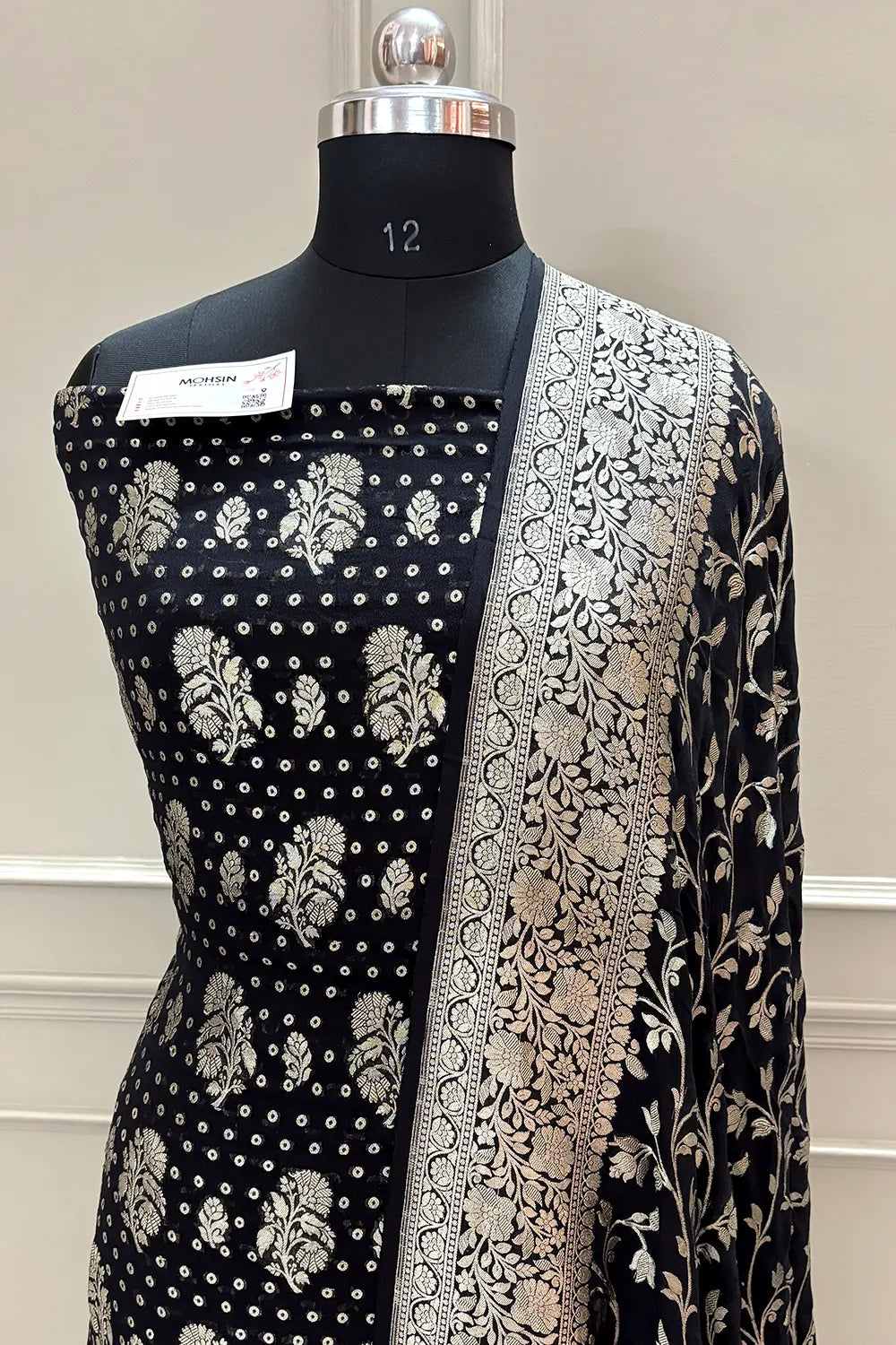 Black Golden Zari Pure Georgette Silk Banarasi Suit