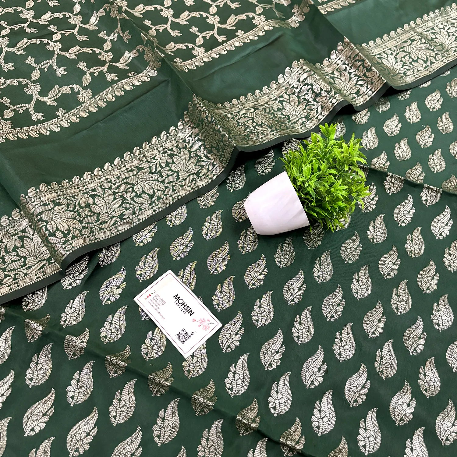 Bottle Green Agnipath Buti Satin Silk Banarasi Suit