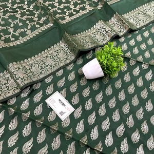 Bottle Green Agnipath Buti Satin Silk Banarasi Suit