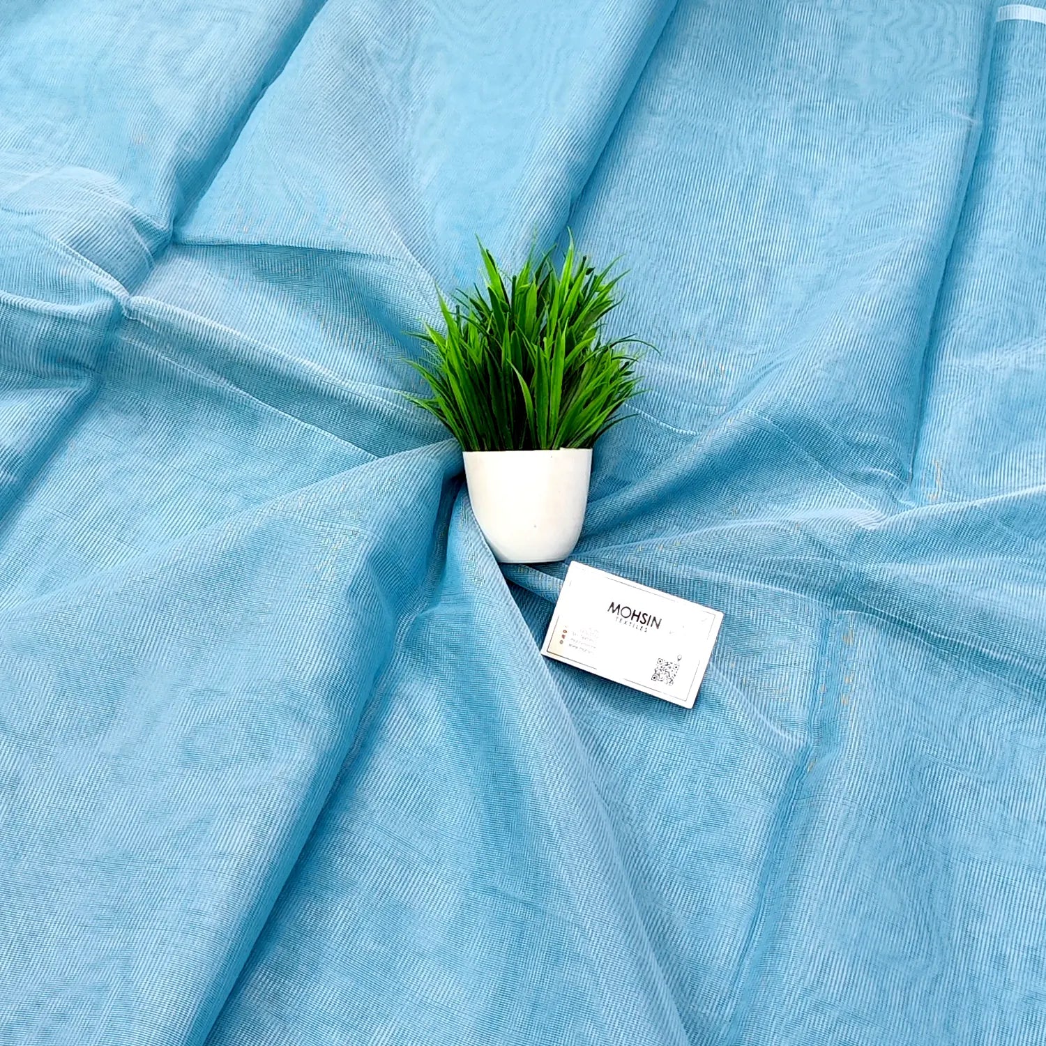 Firozi Plain Net Chanderi Silk Banarasi Fabric