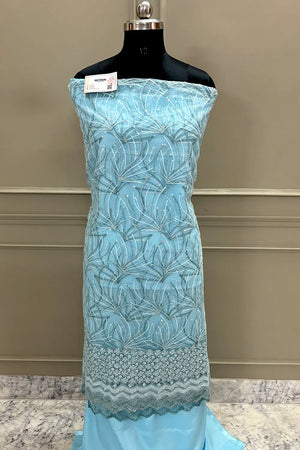 Firozi Sequence Embroidery Net Salwar Suit