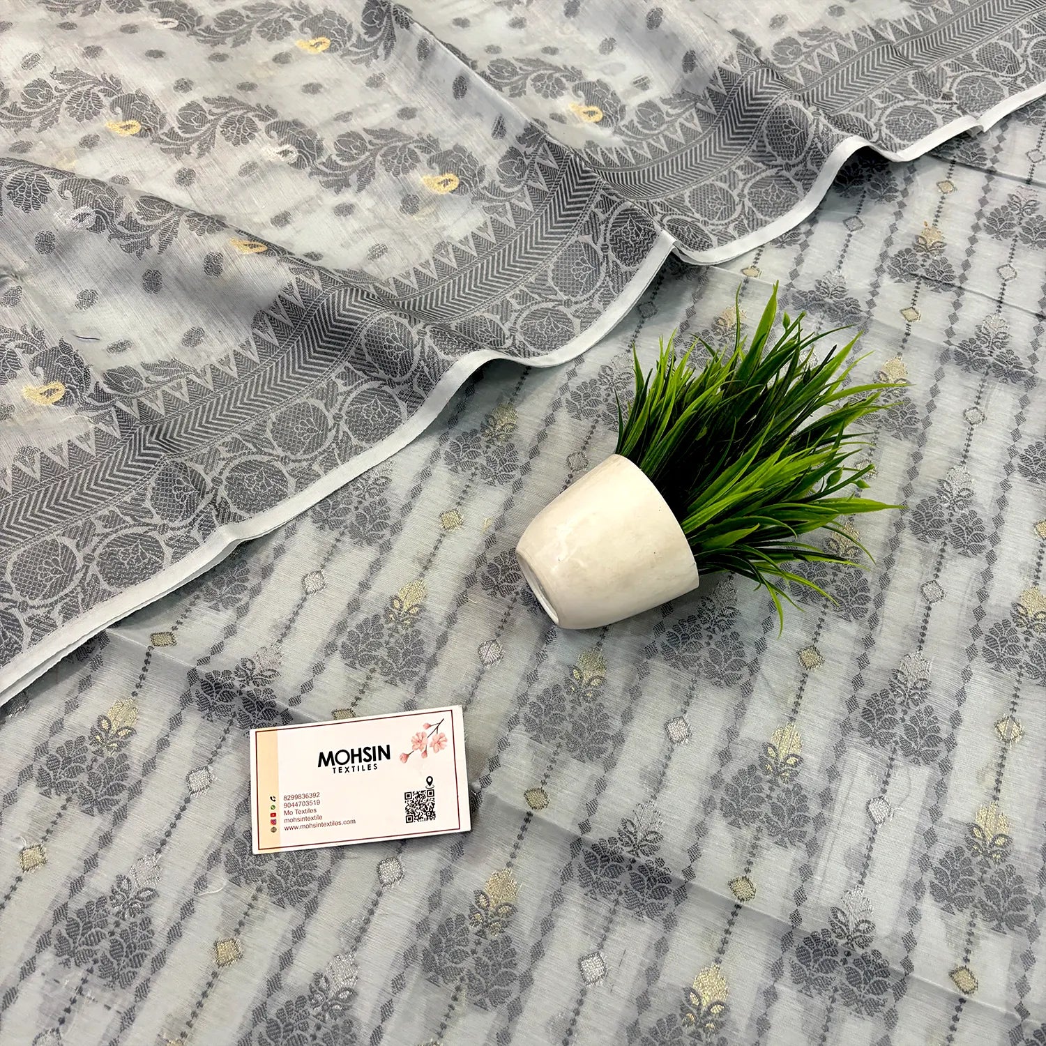 Grey Resham Zari Banarasi Silk Suit