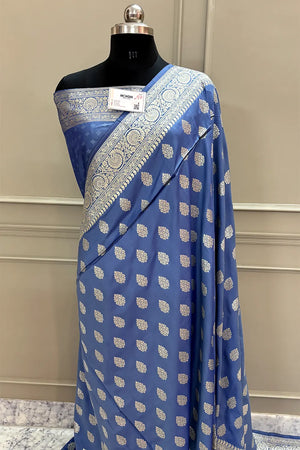 Light Blue Golden Zari Katan Silk Banarasi Saree