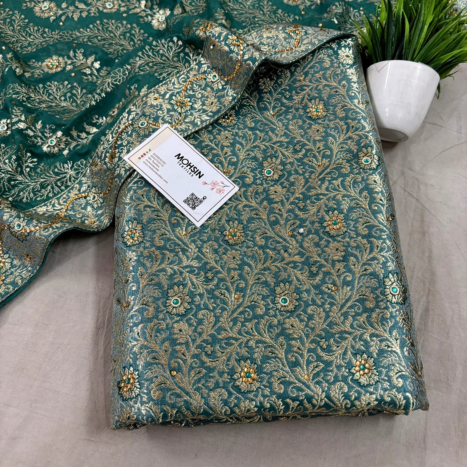 Light Firozi Stone Work Kimkhab Silk Banarasi Gharara