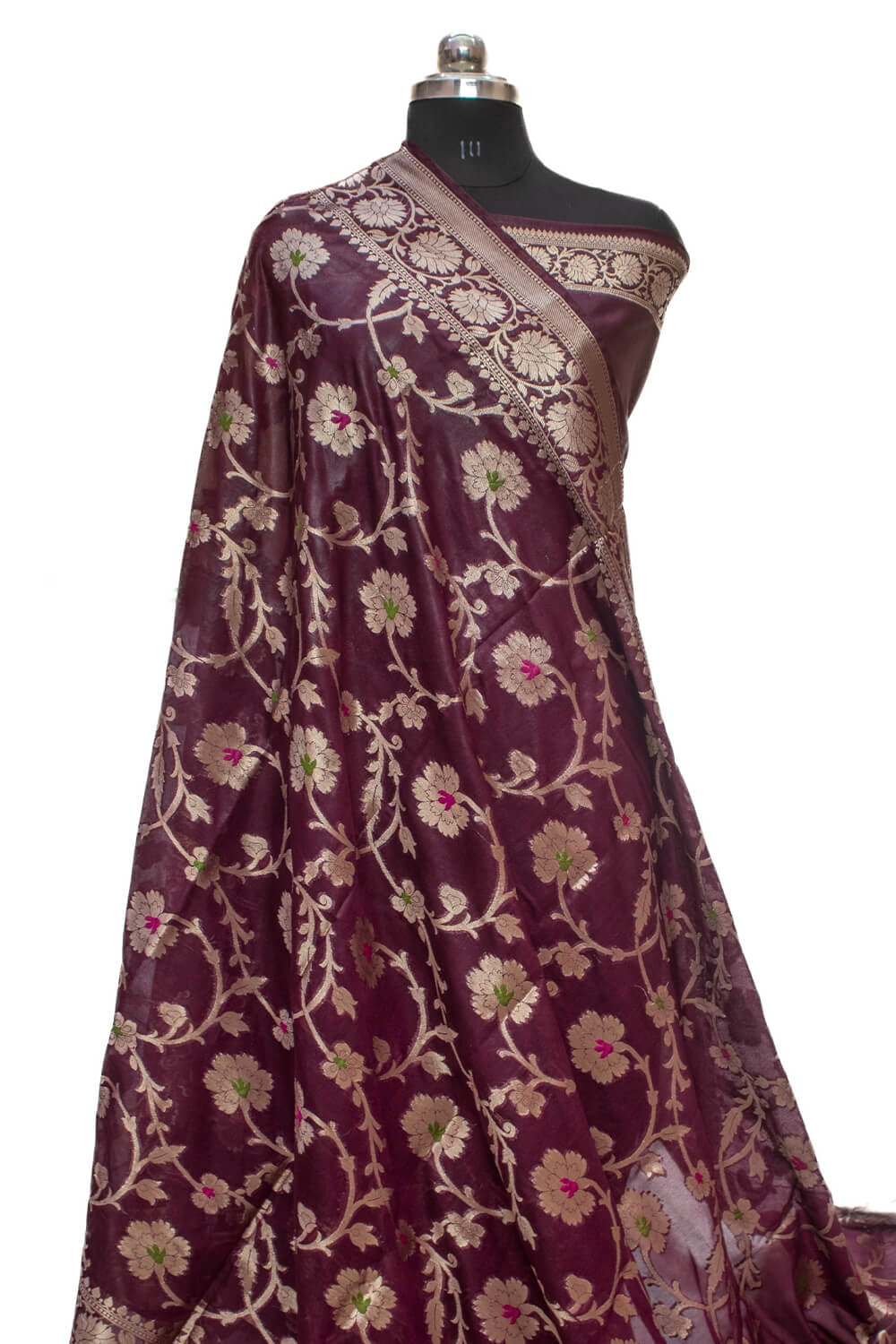 Maroon Golden Zari Georgette Silk Banarasi Saree