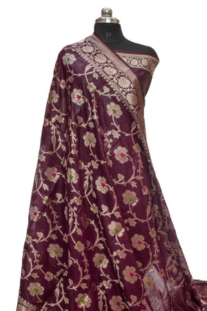 Maroon Golden Zari Georgette Silk Banarasi Saree