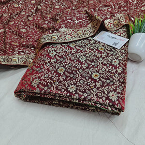 Wine Suhani Jaal Stone Work Kimkhab Silk Banarasi Gharara