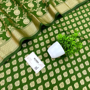 Mehendi Gumbad Buti Katan Silk Banarasi Suit