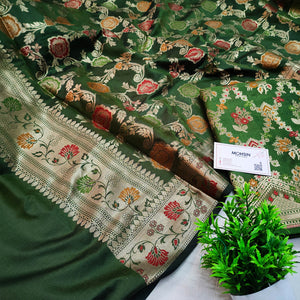 Mehendi Meenakari Katan Silk Banarasi Suit