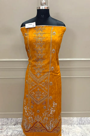 Mustard Printed Cotton Silk Banarasi Suit