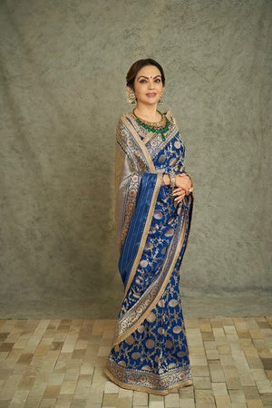 Nita Ambani Royal Blue Handloom Katan Silk Banarasi Saree