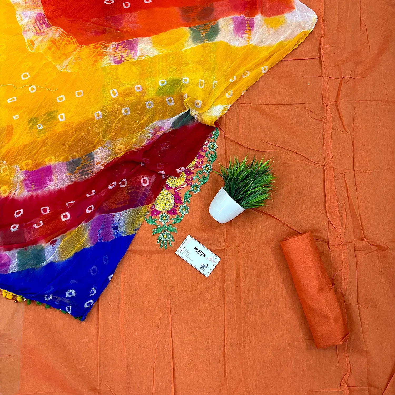 Orange Chikankari Chanderi Silk Salwar Suit