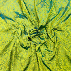Parrot Green Tanchoi Satin Silk Banarasi Fabric