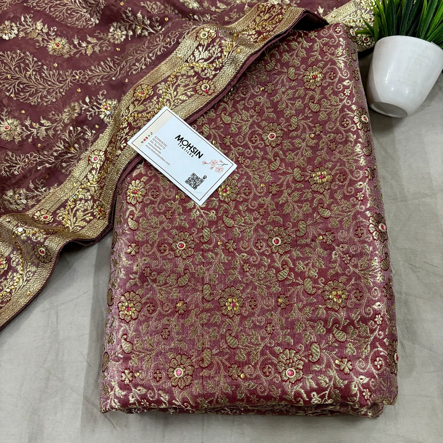 Peach Stone Work Kimkhab Silk Banarasi Gharara