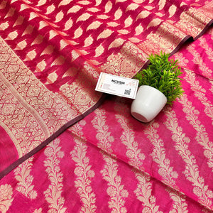 Pink Golden Zari Banarasi Silk Suit