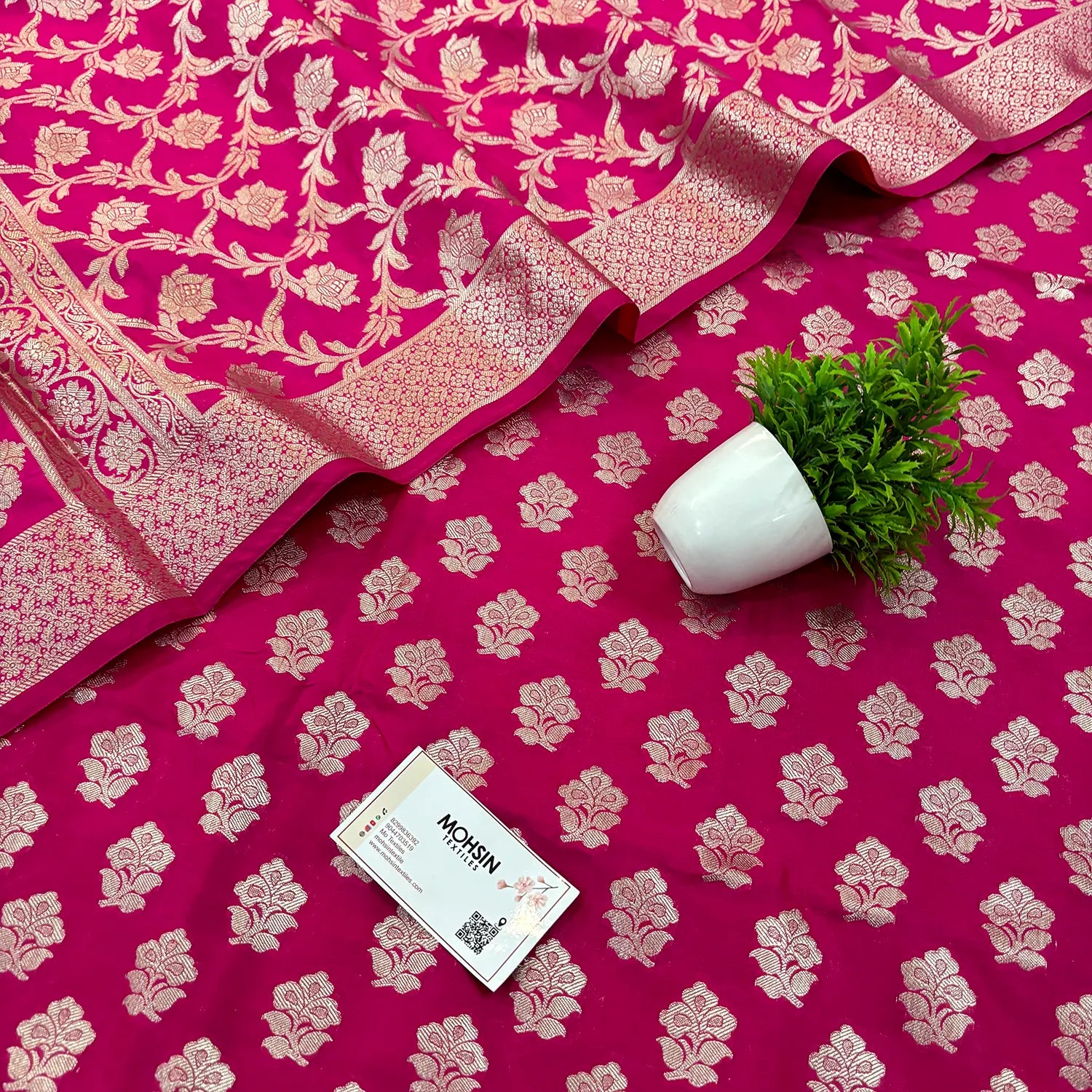 Pink Golden Zari Katan Silk Banarasi Suit