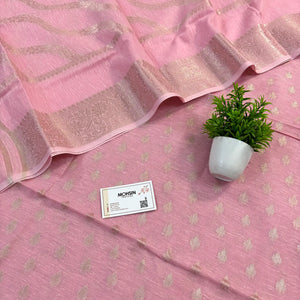 Pink Golden Zari Linen Silk Banarasi Suit