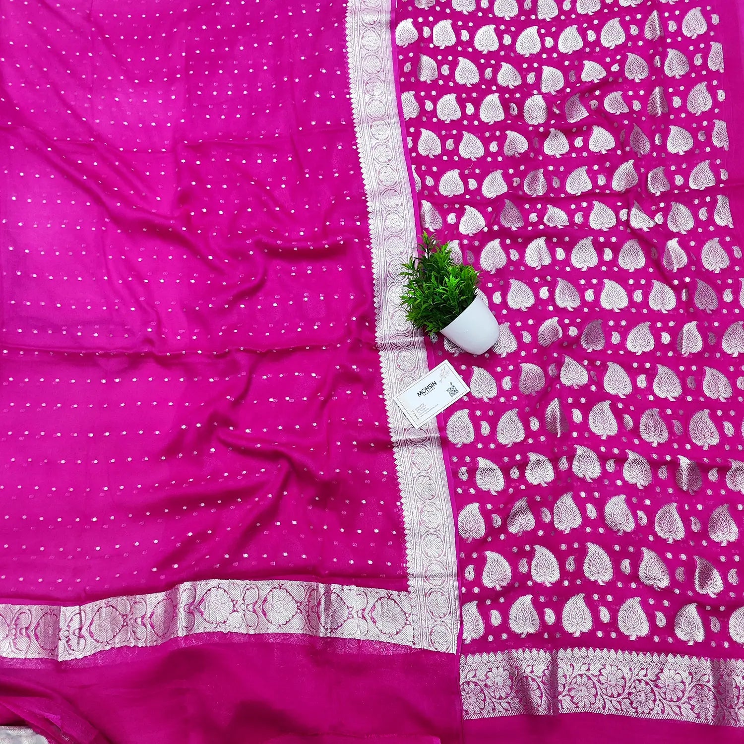 Pink Patta Handloom Georgette Silk Banarasi Suit