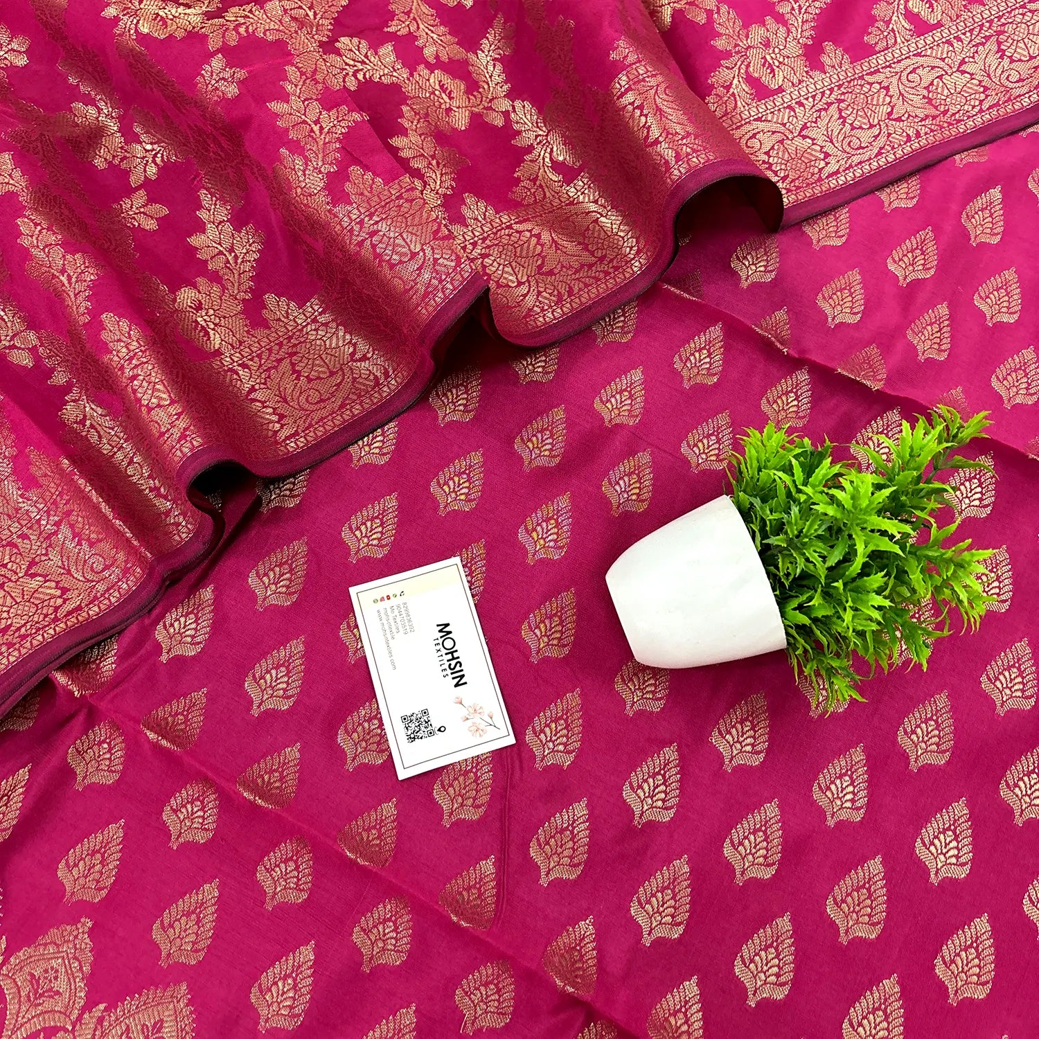 Pink Xmas Tree Satin Silk Banarasi Suit