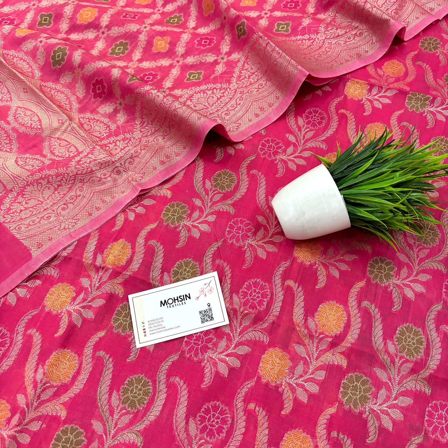 Rani Pink Yoga Jaal Cotton Silk Banarasi Suit