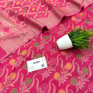 Rani Pink Yoga Jaal Cotton Silk Banarasi Suit