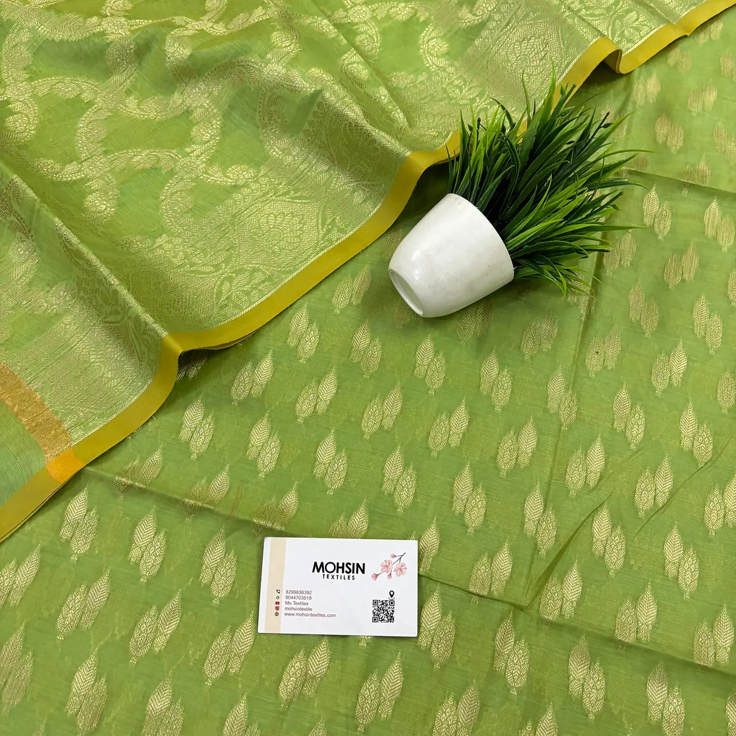 Pista Golden Zari Resham Silk Banarasi Suit